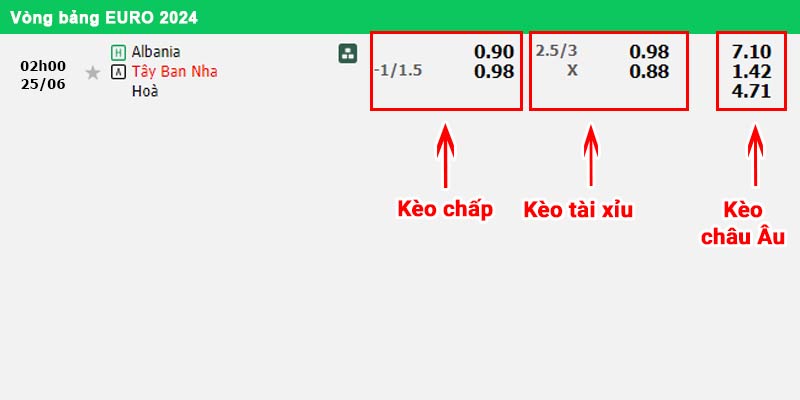 Bảng kèo Albania vs Tây Ban Nha lượt cuối bảng B